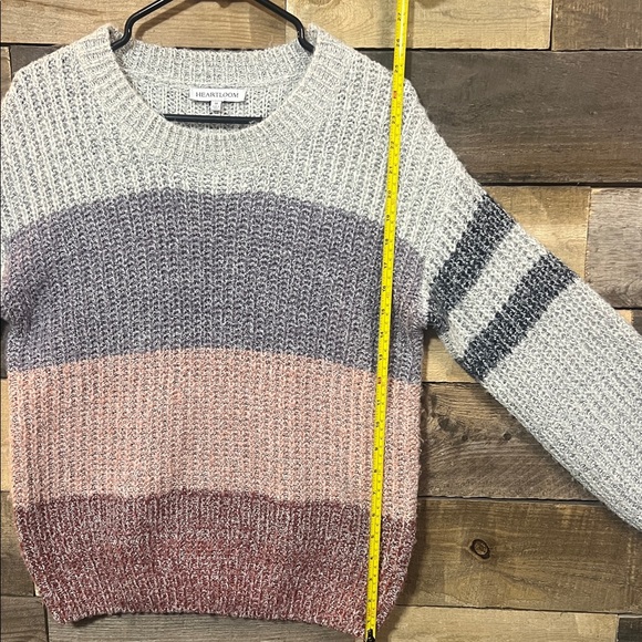 Heartloom Long Sleeve Knit sweater Medium Gray Mauve peach stripe - Picture 12 of 12
